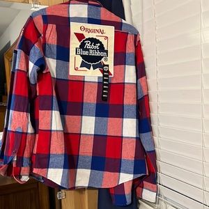 Angry minnow Pabst blue ribbon red white blue flannel